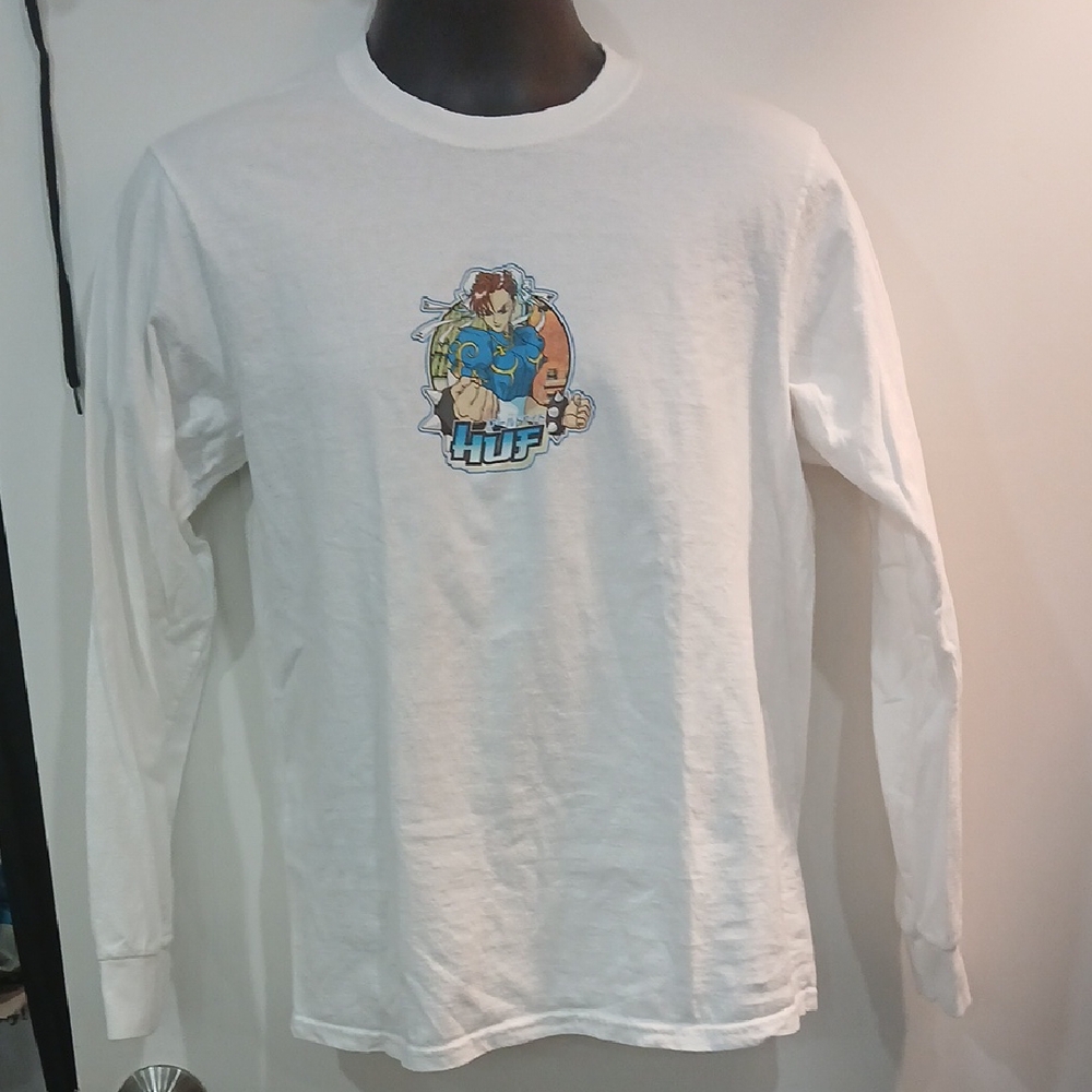 HUF White Long Sleeve Tee with Street Fighter Graphic